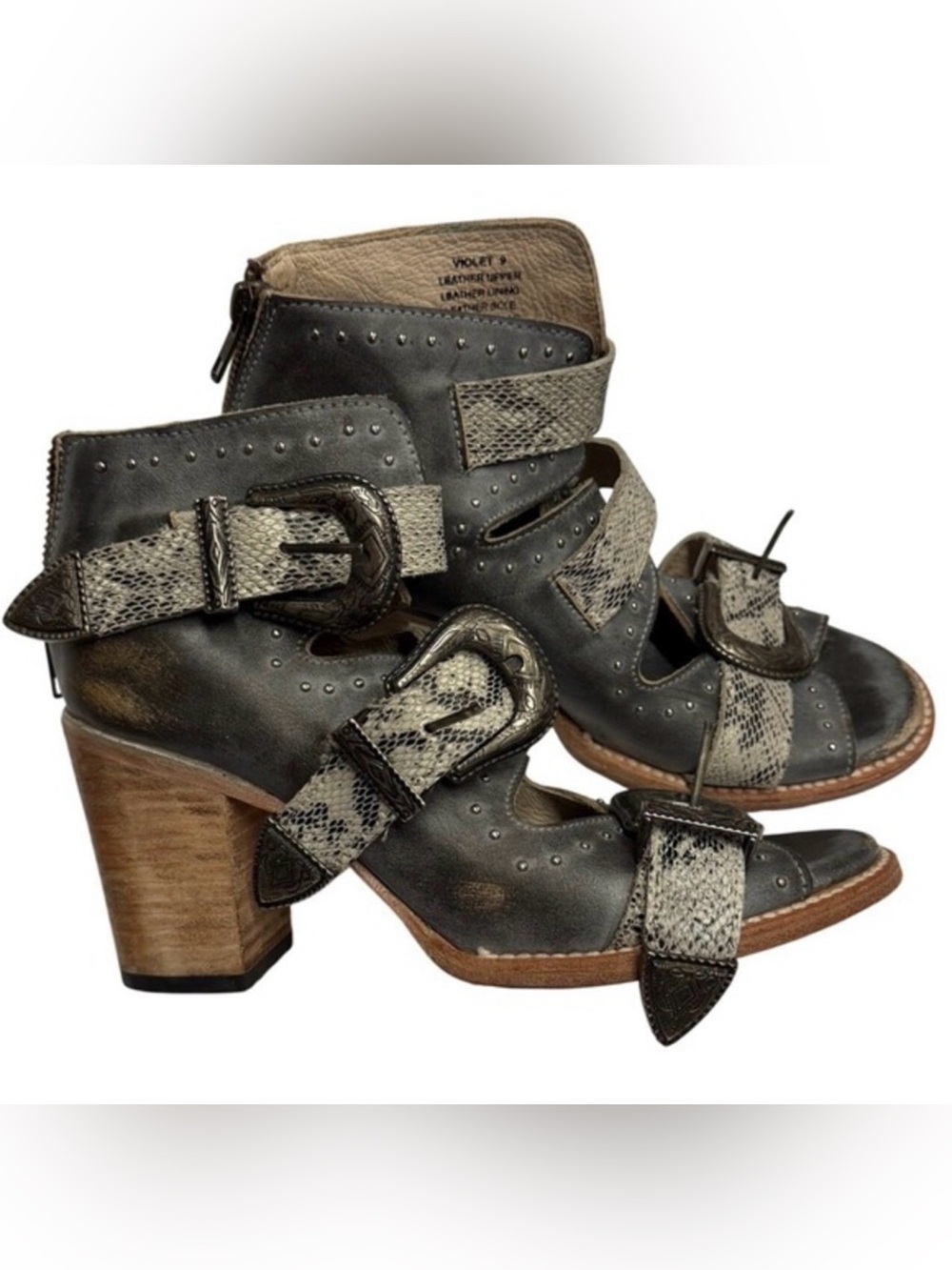Freebird Boots Violet Studded Snakeskin Buckle Heeled Gladiator Sandals‎ Size 9